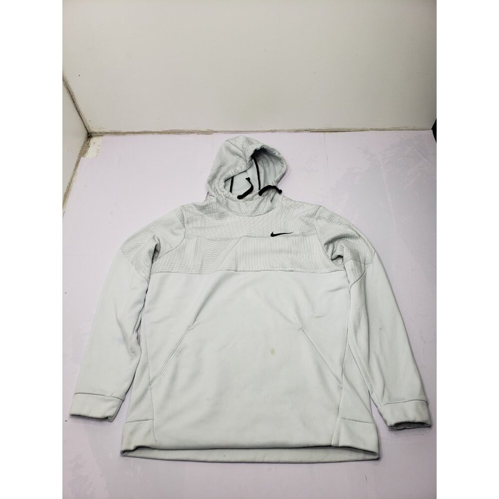 Nike Mens White Gray Dri-FIT Swoosh Athletic Training Pullover Hoodie Size Large